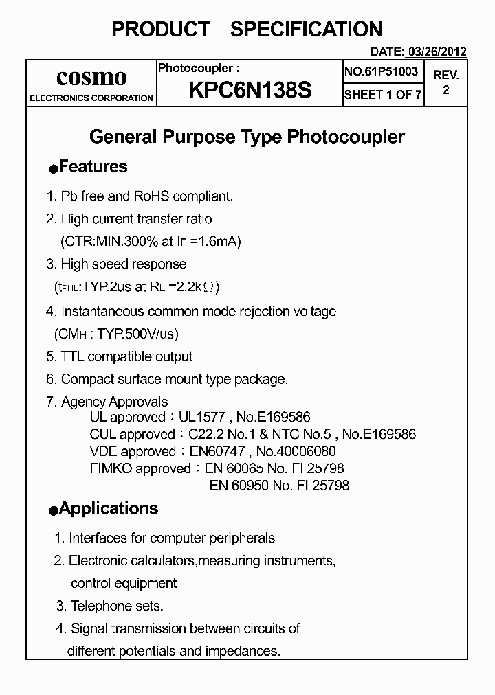 KPC6N138S_5364521.PDF Datasheet