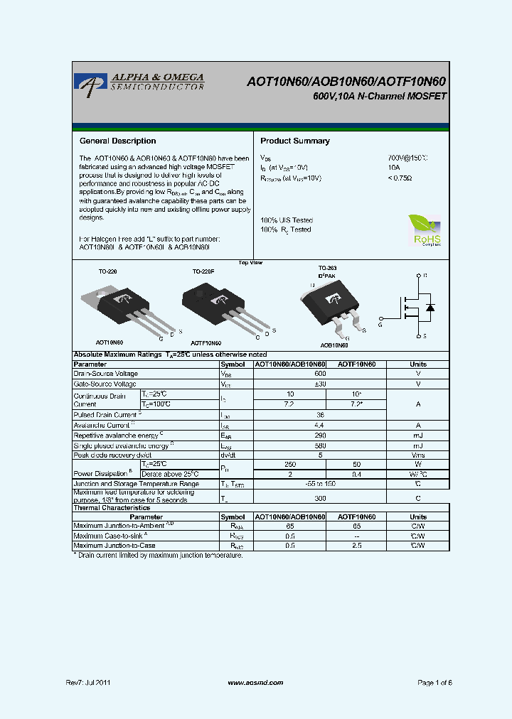 AOTF10N60_5395613.PDF Datasheet