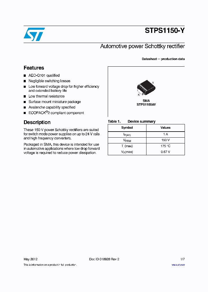 STPS1150-Y_5512931.PDF Datasheet