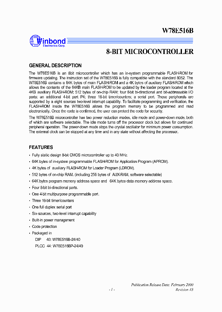 W78E516BBPBF_5617727.PDF Datasheet