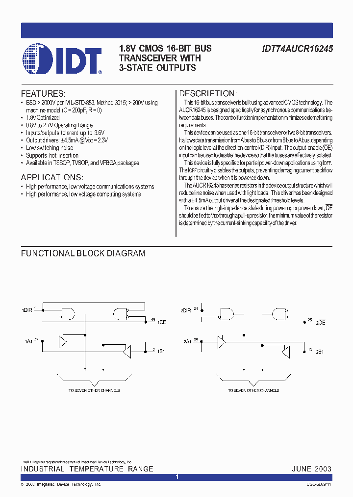 IDT74AUCR16245PAI8_5628725.PDF Datasheet