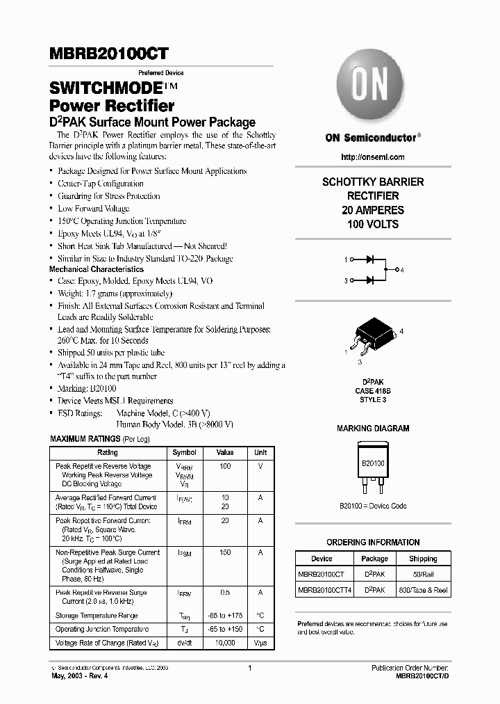 MBRB20100CTT4_5884734.PDF Datasheet