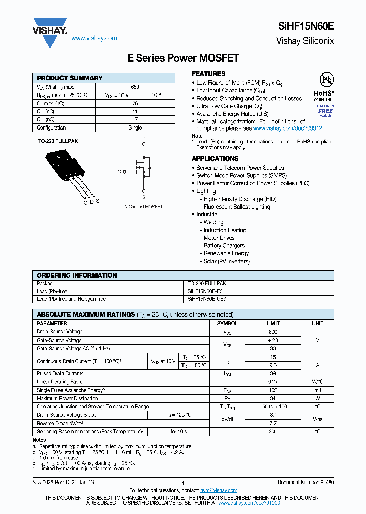 SIHF15N60E_6148731.PDF Datasheet