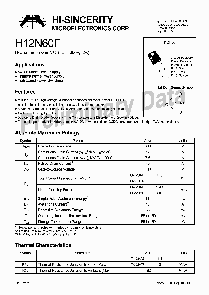 H12N60_6228959.PDF Datasheet