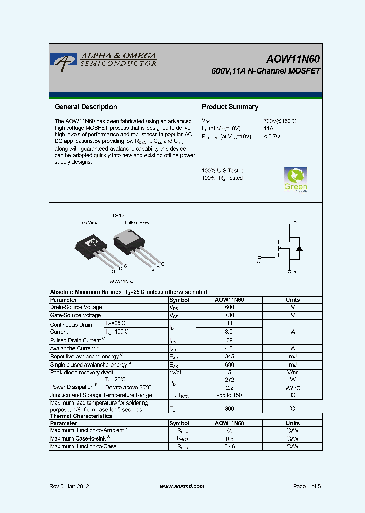 AOW11N60_6308545.PDF Datasheet