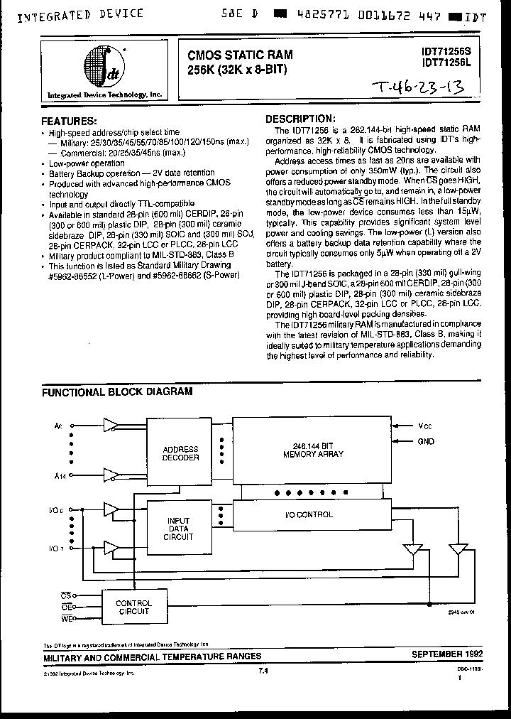 IDT71256S45PE_6310709.PDF Datasheet