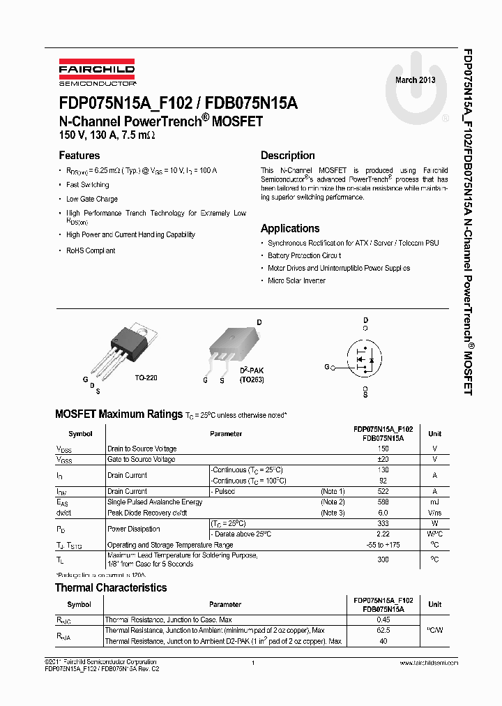 FDB075N15A_6329478.PDF Datasheet