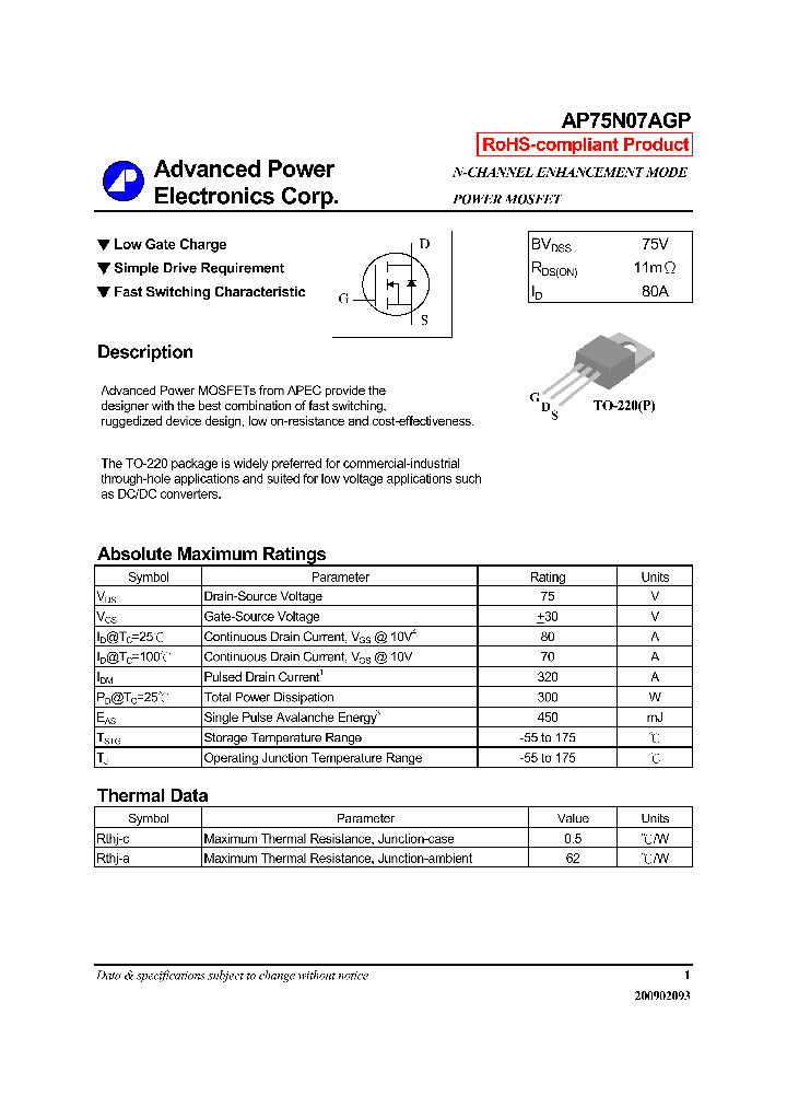 AP75N07AGP_6598215.PDF Datasheet