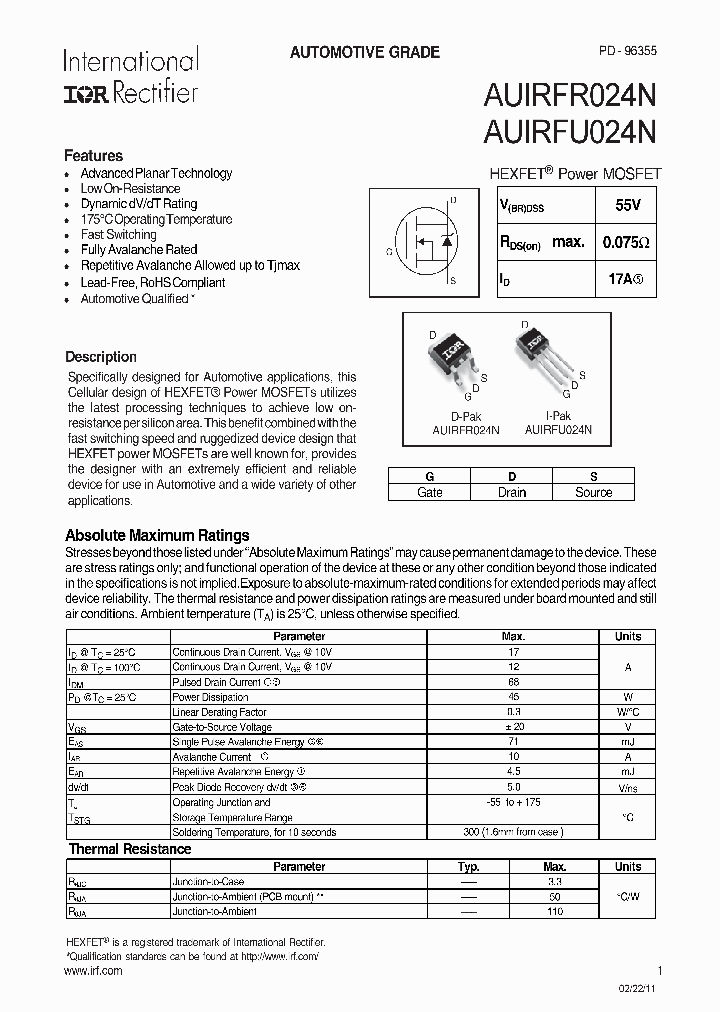 AUIRFU024N_6663684.PDF Datasheet