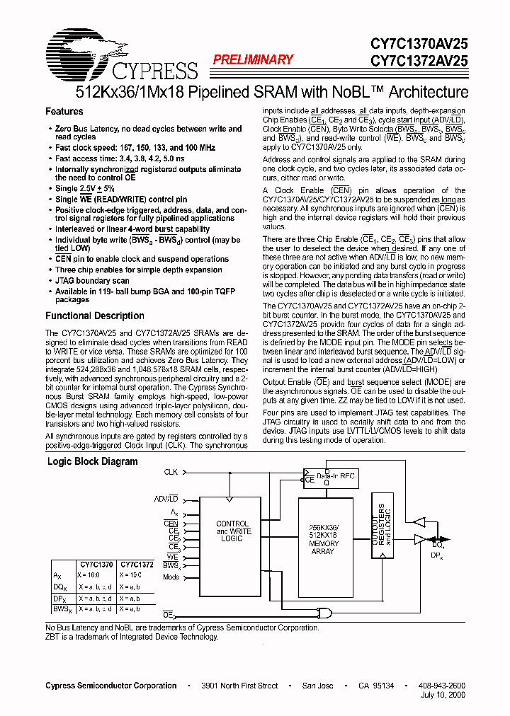 CY7C1372AV25-167BGC_6696127.PDF Datasheet