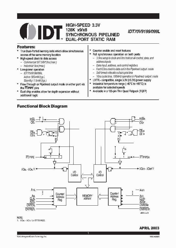 IDT70V9099L6PF8_6765785.PDF Datasheet