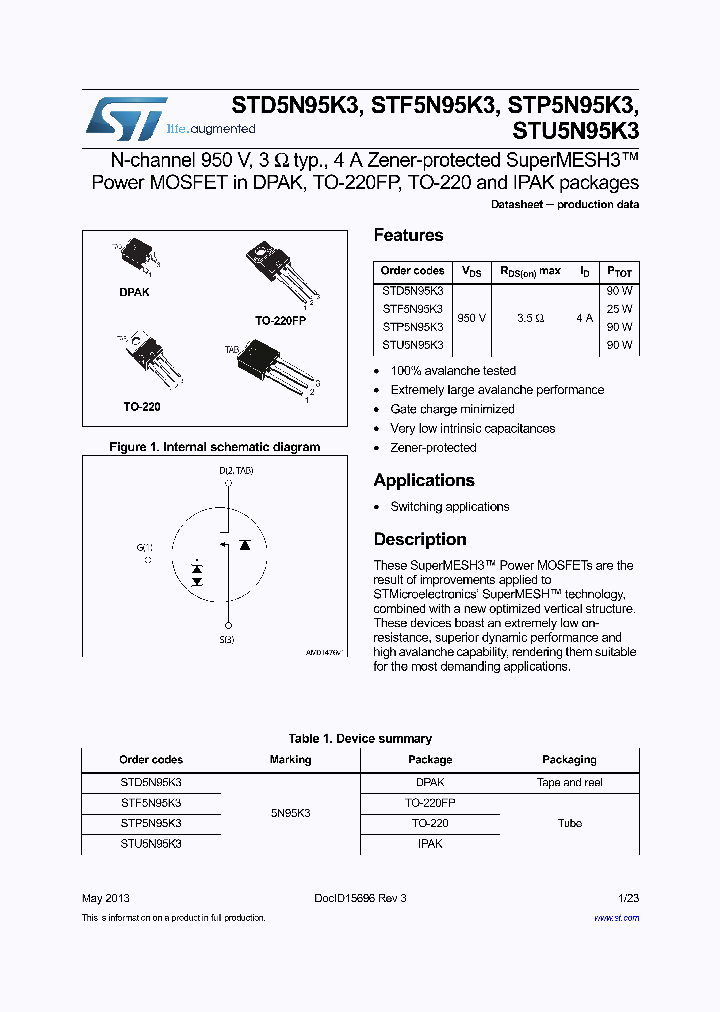 STP5N95K3_6948420.PDF Datasheet