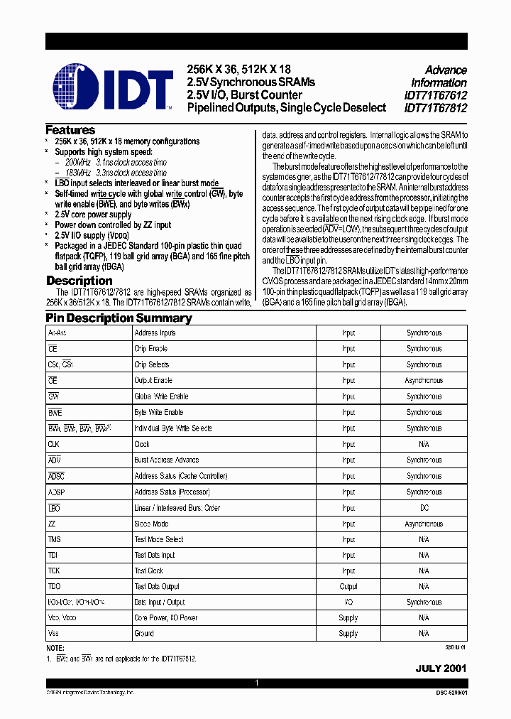 IDT71T67812S183BG_6926767.PDF Datasheet