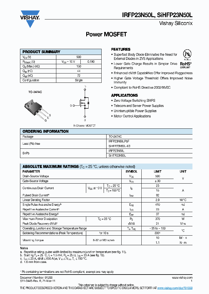 IRFP23N50L_6991878.PDF Datasheet