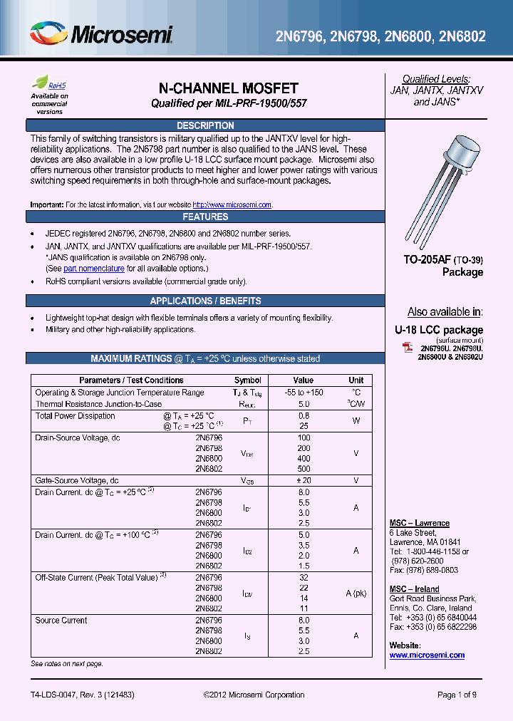 JANTX2N6798_6999885.PDF Datasheet