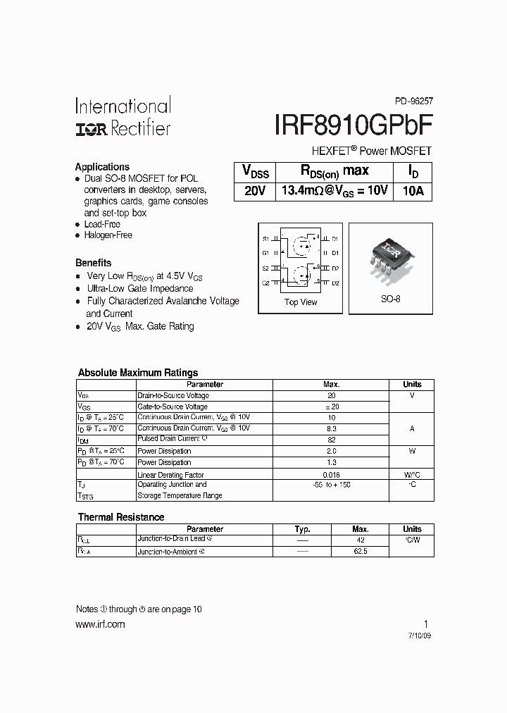 IRF8910GPBF_7002216.PDF Datasheet