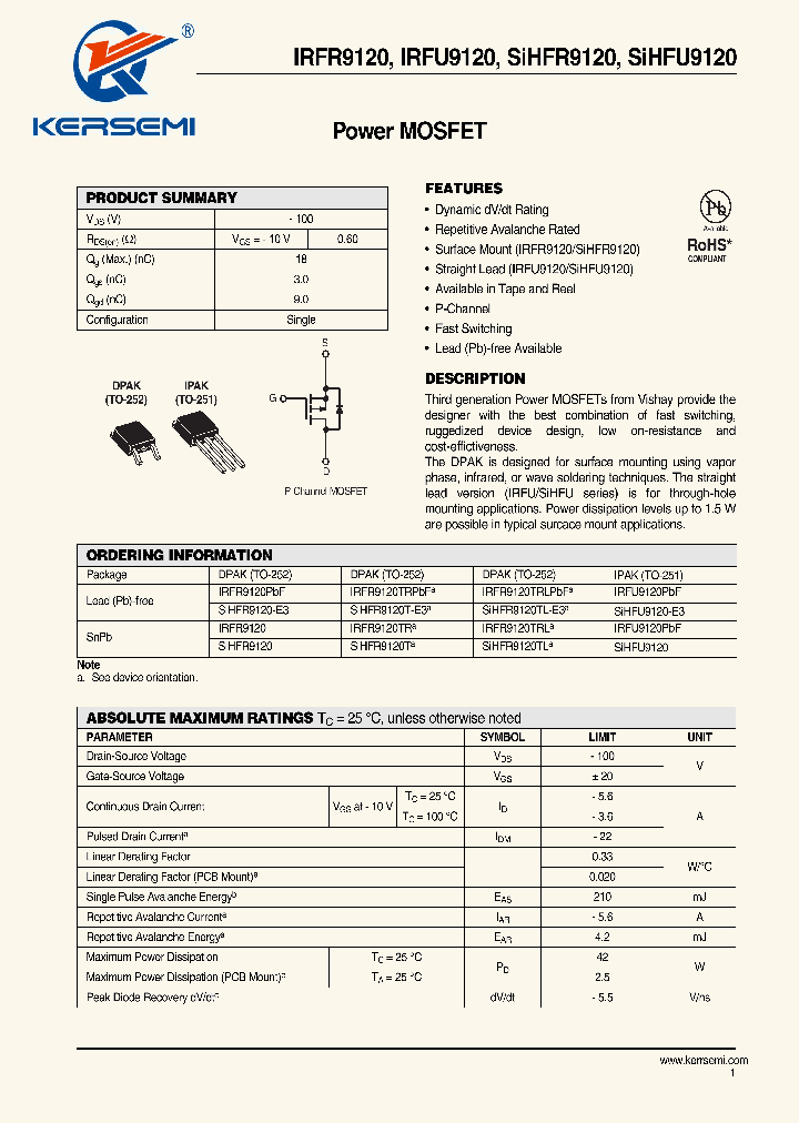 IRFU9120_7233809.PDF Datasheet