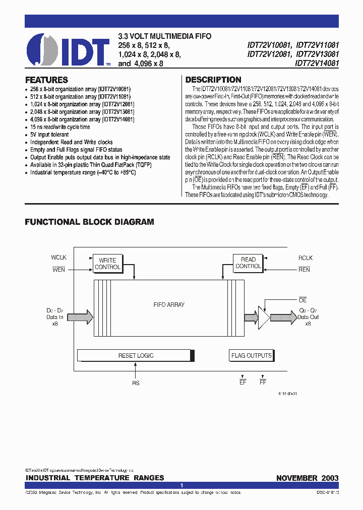 IDT72V13081L15PFGI_7276720.PDF Datasheet