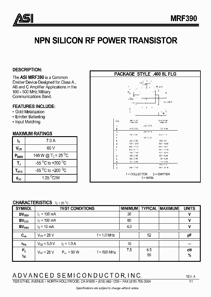 ADVANCEDSEMICONDUCTORINC-ASIMRF390_7298379.PDF Datasheet