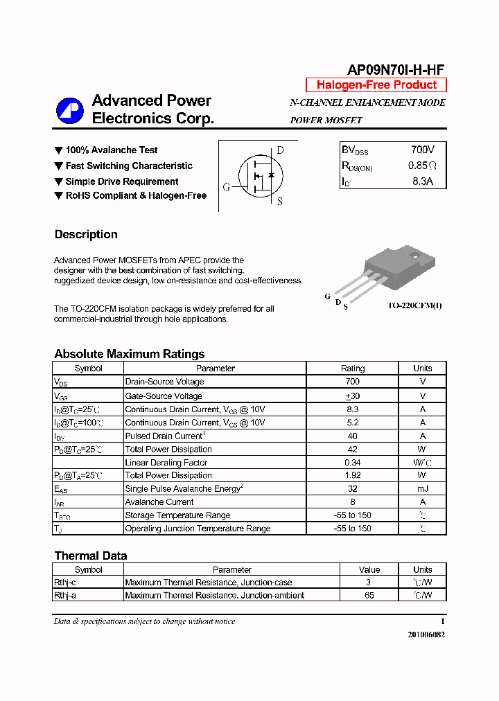 AP09N70I-H-HF_7299611.PDF Datasheet