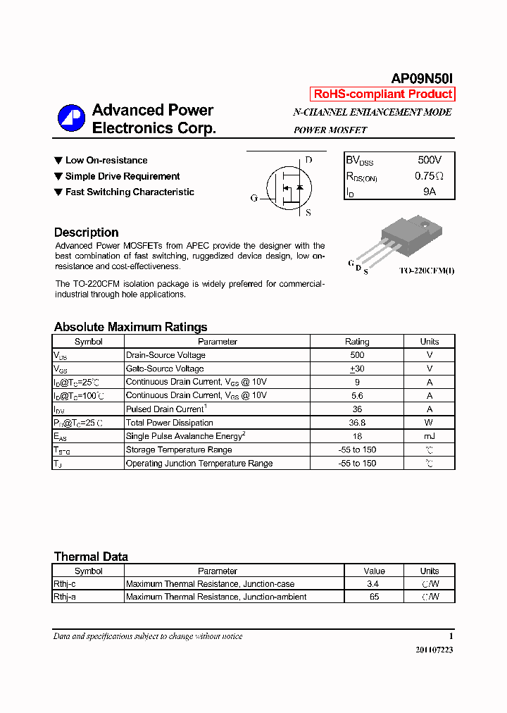 AP09N50I_7299606.PDF Datasheet