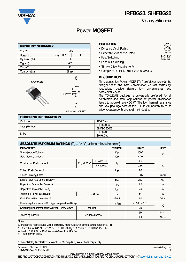 IRFBG20PBF_7317442.PDF Datasheet