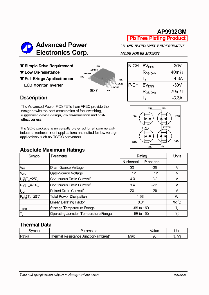 ADVANCEDPOWERELECTRONICSCORP-AP9932GM_7339682.PDF Datasheet