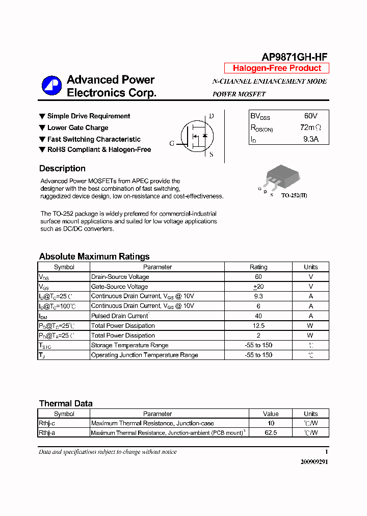 ADVANCEDPOWERELECTRONICSCORP-AP9871GH-HF_7339915.PDF Datasheet