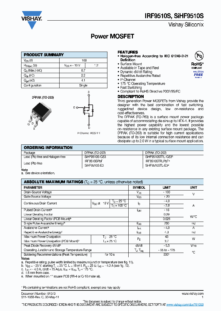 IRF9510SPBF_7339998.PDF Datasheet