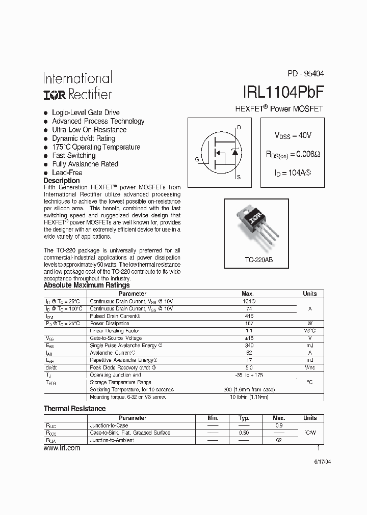 IRL1104PBF_7386949.PDF Datasheet