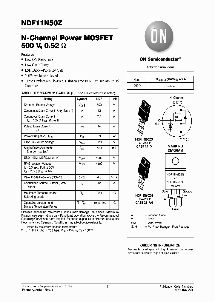 NDF11N50ZG_7396313.PDF Datasheet