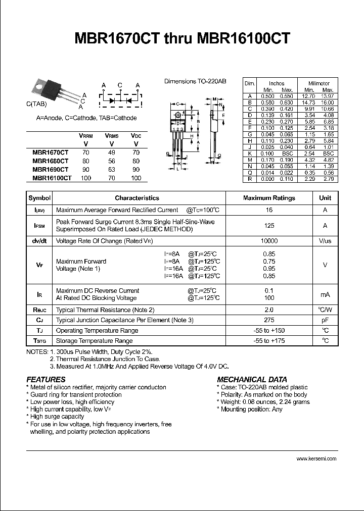 MBR1670CT_7498142.PDF Datasheet