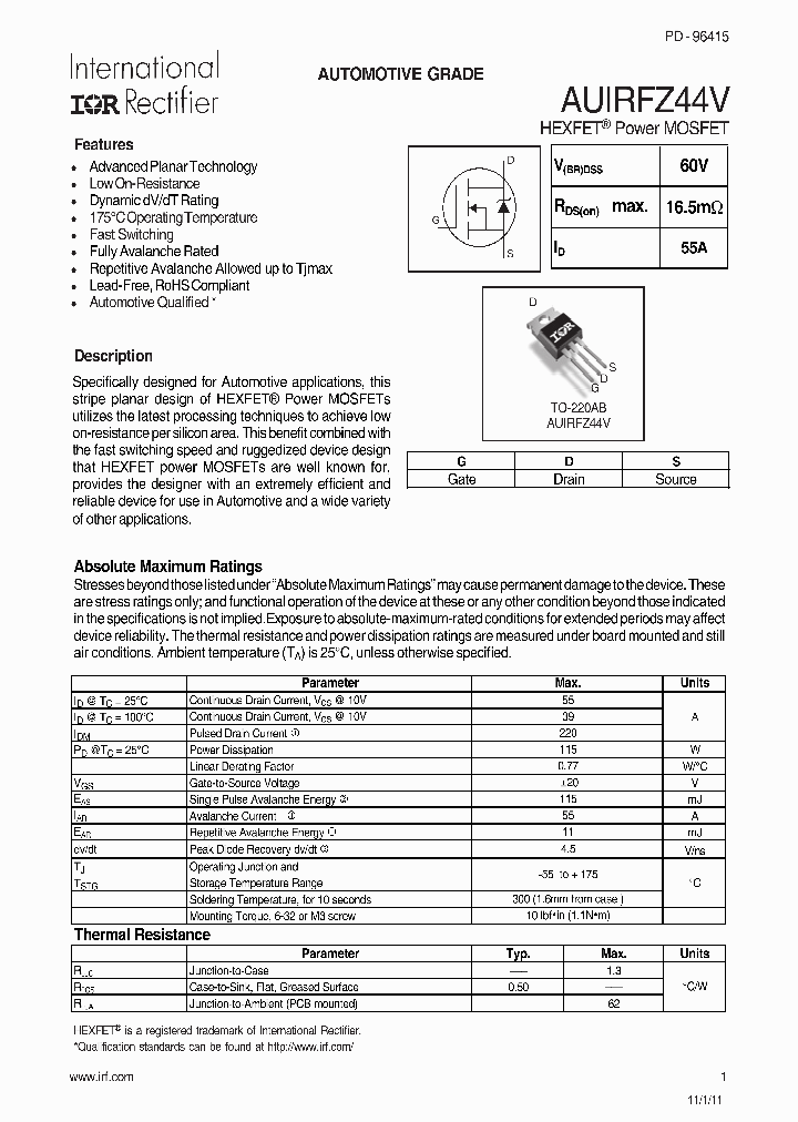 AUIRFZ44V_7518259.PDF Datasheet