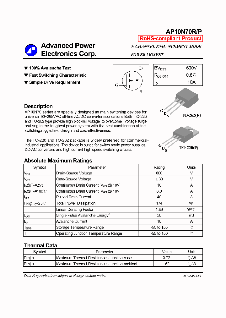 AP10N70P07_7526975.PDF Datasheet