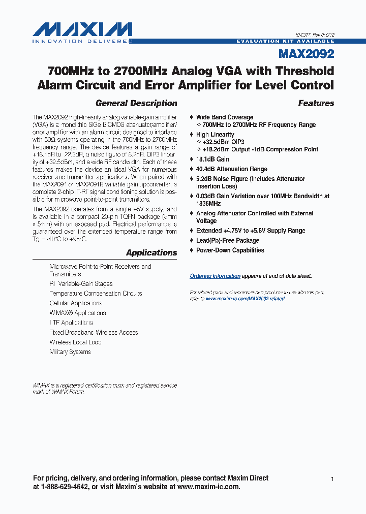 MAX2092ETP_7541259.PDF Datasheet