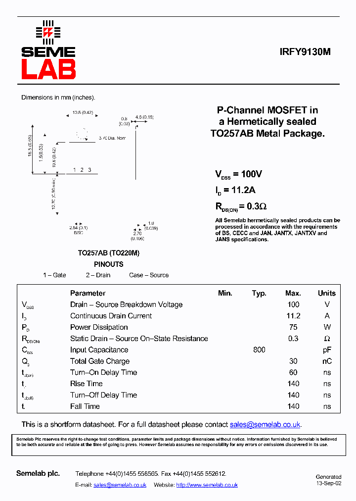 IRFY9130M_7562167.PDF Datasheet