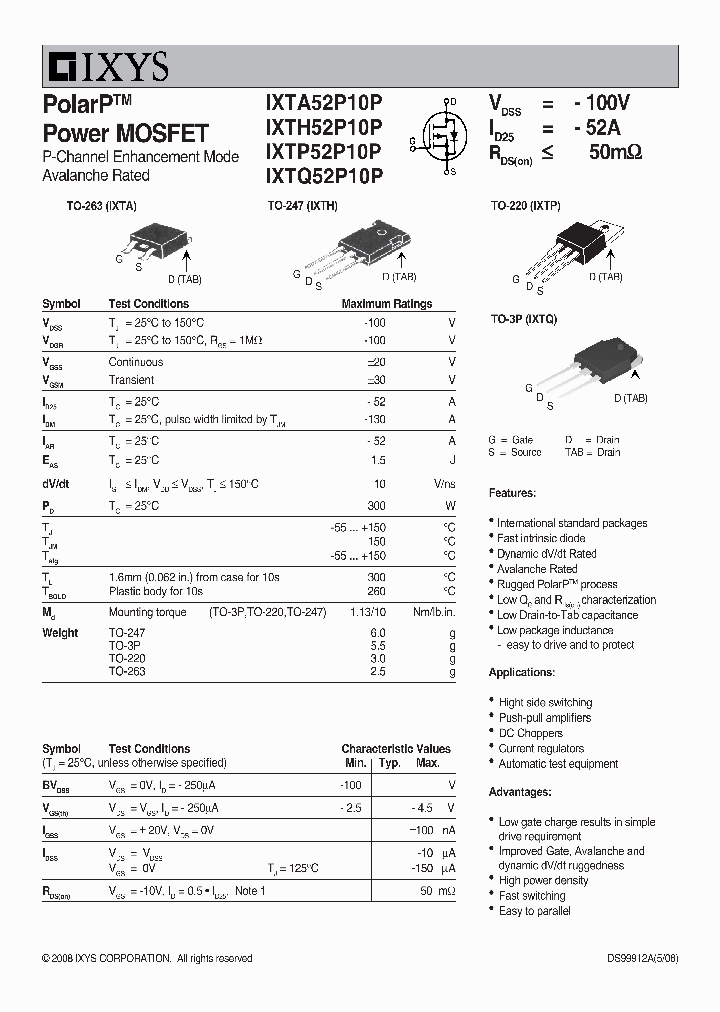 IXTH52P10P_7640292.PDF Datasheet