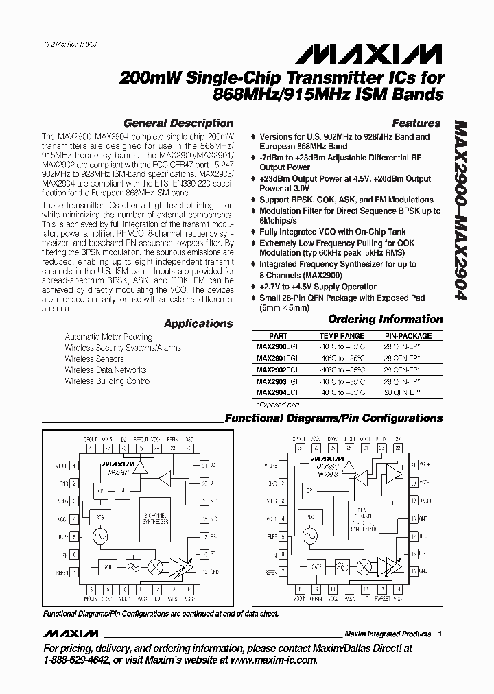 MAX2900ETI_7678715.PDF Datasheet