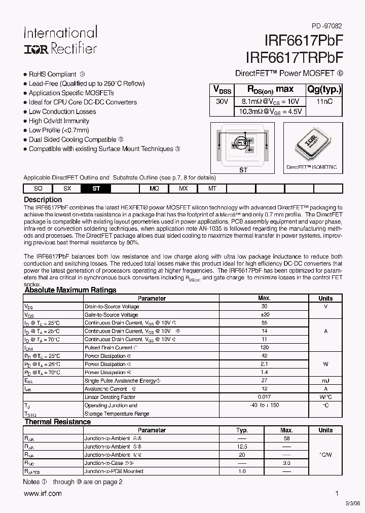 IRF6617TRPBF_7818681.PDF Datasheet