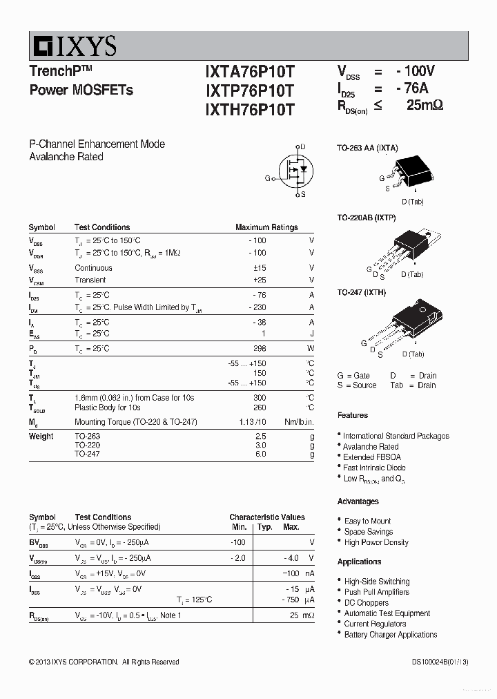 IXTA76P10T_7770900.PDF Datasheet