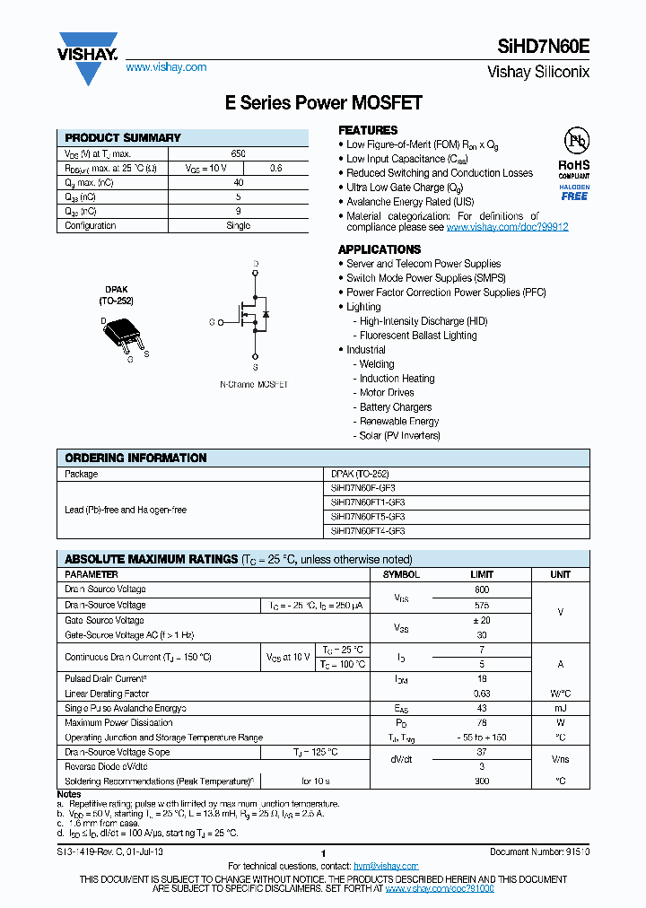 SIHD7N60E_7912562.PDF Datasheet