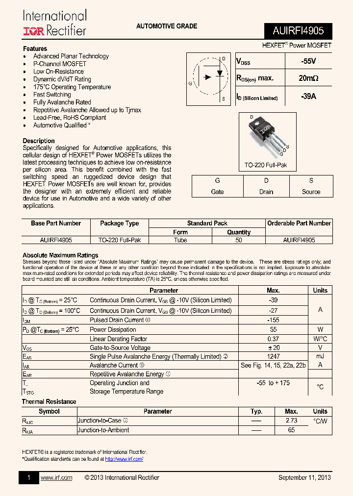 AUIRFI4905_7933589.PDF Datasheet