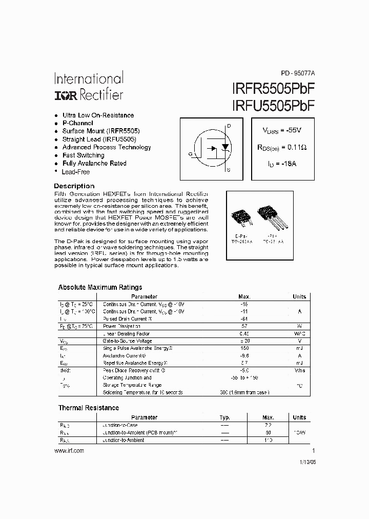 IRFR5505TRPBF_7985878.PDF Datasheet