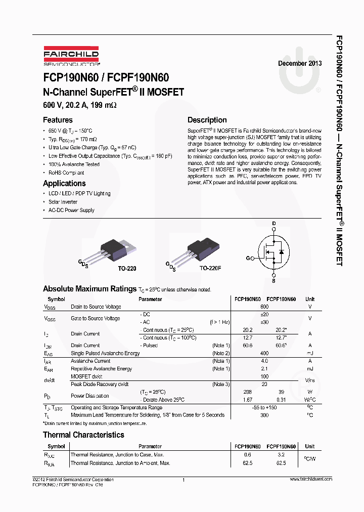 FCPF190N60-F152-ND_8013151.PDF Datasheet