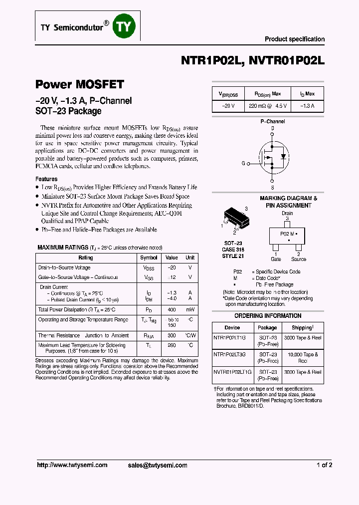 NTR1P02LT1G_8103714.PDF Datasheet