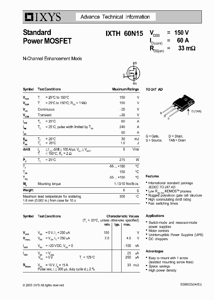 IXTH60N15_8189215.PDF Datasheet