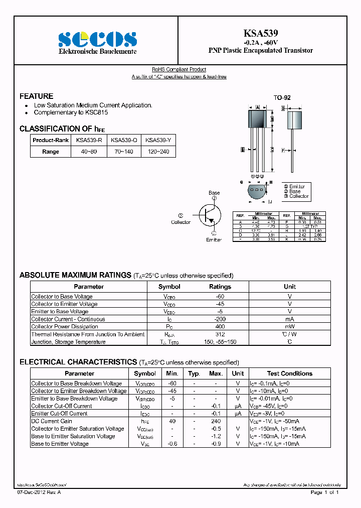 KSA539-R_8192595.PDF Datasheet