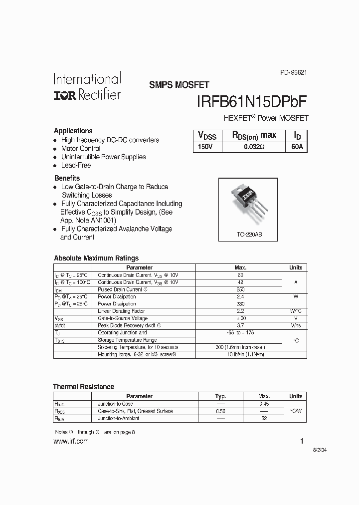 IRFB61N15DPBF_8209090.PDF Datasheet
