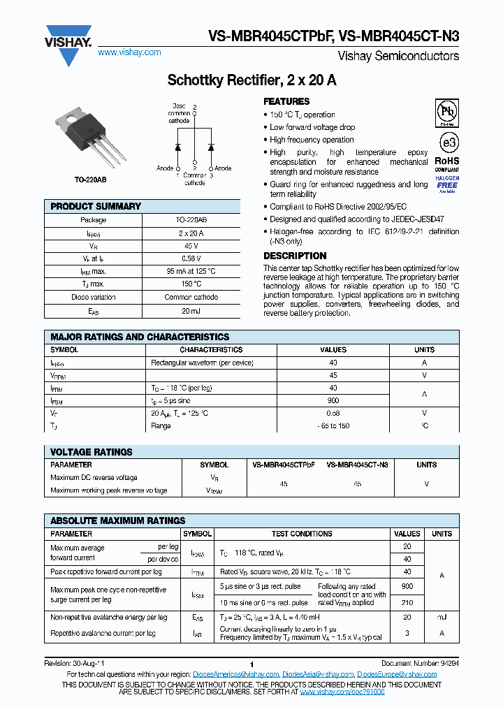 VS-MBR4045CTPBF_8211021.PDF Datasheet