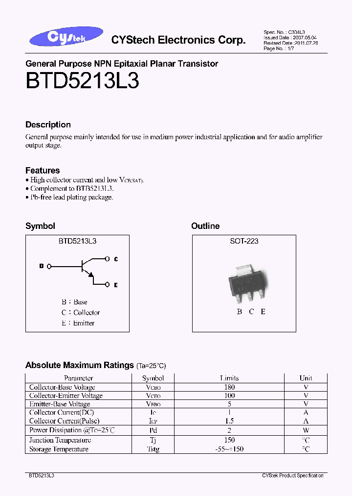 BTD5213L3_8214850.PDF Datasheet